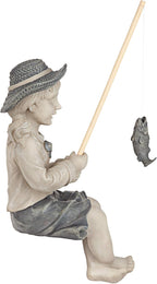 Design Toscano Big Catch Fisherwoman Nellie Girl with Fishing Pole Garden Statue, Medium 17 Inch Tall, Cast Stone Resin, Two Tone Stone Finish