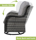 Rilyson 5 Piece Outdoor Patio Furniture Set - Rattan Wicker Patio Conversation Sets with 2 Swivel Rocker Chairs,2 Ottomans and 1 Loveseat for Outside Porch Deck Backyard(Mixed Grey/Grey)