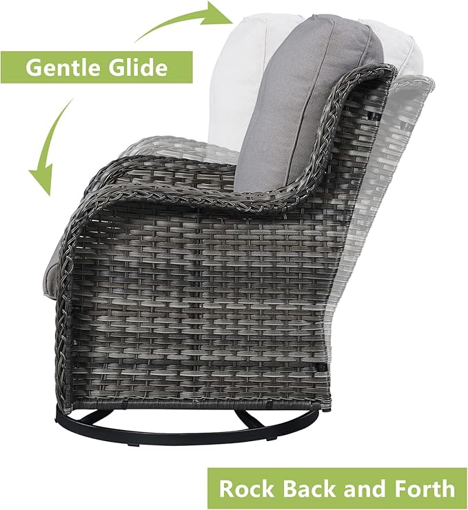 Rilyson 5 Piece Outdoor Patio Furniture Set - Rattan Wicker Patio Conversation Sets with 2 Swivel Rocker Chairs,2 Ottomans and 1 Loveseat for Outside Porch Deck Backyard(Mixed Grey/Grey)
