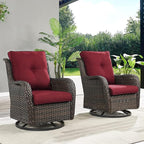 HUMMUH 4 Piece Outdoor Patio Furniture Set Wicker Conversation Bistro Set Swivel Rocker Chairs with 2pcs Ottomans for Backyard, Porch, Balcony