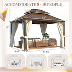 YOLENY 12' x 12' Gazebo, Galvanized Steel Double Roof Hardtop Gazebo with Aluminum Frame, Permanent Outdoor Metal Pavilion with Curtain and Netting for Patio, Lawn and Garden