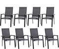 PHI VILLA Outdoor Stackable Chairs, Patio Chairs Set of 8, Light Weight Aluminum Frame with Textilene Fabric & Wood Armrest, High Back Deck Chairs for Poolside Lawn Garden, Gray