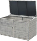 LDAILY Rattan Storage Box, Wicker Storage Box with 2 Shelves, Outdoor Deck Box, Backyard Garden Storage Box with Lid, Rattan Storage Box for Storing Accessories, Tools and Toys - Grey