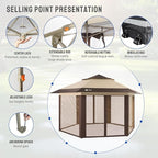 CROWN SHADES 12x12 Pop up Gazebo with Mosquito Nettings, Patented Center Lock 6-Sided Portable Gazebo, 300D Silver-Coated Fabric UV Resistant, Pop Up Canopy Tent for Patio, Party, Beige&Coffee