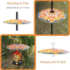 13" Glass Rain Guard for Bird Feeder Outdoors - Baffle on Shepherd Pole/Post or S Hook Hanging - Large Weather Guard Protective Dome - Dia. 33CM - Flower Daisy