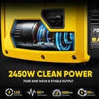 2450-Watt Portable Inverter Generator for Home Use, 6L/1.6Gallon Large Fuel Tank Up to 8.3 Hours Use, 120V Gas Powered Generator Super Quiet - EPA Compliant,Yellow