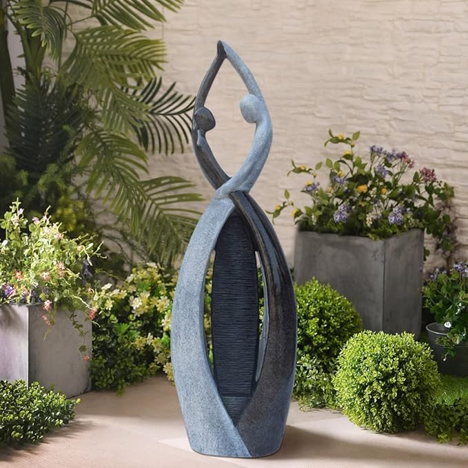 Graceful Dancing Couple Outdoor Fountain 57" Cast Stone Garden Statue Water Fountain Large Fiberglass Decorative Water Fountains in Marble Color