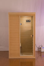 Infrared Sauna Home Sauna Box 1 Person Infrared Sauna Dry Sauna Far Infrared Sauna Indoor Sauna Hemlock Mini Single Person Sauna for Home on The Right of The Indoor Sauna Room, Natural