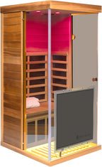 Red Cedar Dry Sauna for Home, Low EMF Far Infrared Indoor Sauna 1 Person 1100W/120V with 6 Carbon Panel Heater & LCD Control Panel & Bluetooth Audio & Chromotherapy Lights & 270° Panoramic Vision