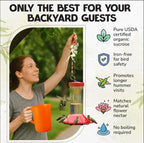USDA Organic Hummingbird Nectar, Iron-Free, 4 x 8oz Concentrate Pouches, All-Natural, Dye-Free Nectar for Backyard Feeders, Hummingbird Food Mix for Outdoor Bird Lovers