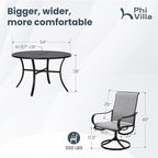 PHI VILLA 7 Piece Outdoor Patio Dining Set with 6 Swivel Dining Chairs & 1 Large Round Dining Table, Gray Textilene Mesh Fabric Chair and 54" Metal Table for All Weather