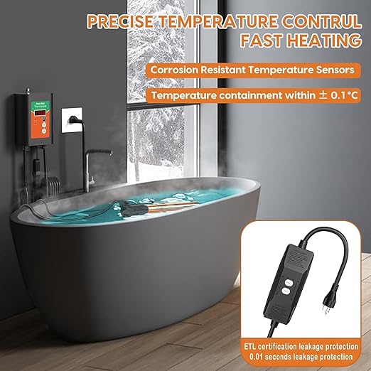1500W Titanium Fully Submersible Portable Electric Immersion Large Pool & Hot Tub Water Heater with LCD Thermostat & GFCI Leakage Protection, Ideal for Baptistry, Bathtub, Bucket, Swimming Pool (GO)