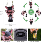 Hanging Pig Garden Lantern, Solar Light Holder, Outdoor Decorative Animal Statue with Rope