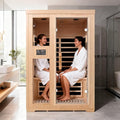 Homsido 2-Person Low EMF Far Infrared Sauna for Home,Canadian Hemlock Wood with Red Light Therapy,Bluetooth Speakers,Chromotherapy Lights,1850W Heater,Tempered Glass Door&LCD Control Panel
