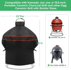 Heavy-Duty 600D BBQ Grill Cover fit for Kamado Joe Joe Jr 13.5-inch Portable Ceramic Charcoal Grill and Other Egg Ceramic Grill with Similar Sizes, 22" Dia x 30" H