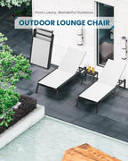 Foldable Pool Lounge Chairs, Aluminum Chaise Lounge Outdoor with 5 Positions Recliner - Free Assembly - Patio Lounge Chair for Poolside, Beach (White)