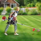 Gas Powered Weed Eater, 26cc 2-Stroke Cordless Lawn Edger Gas String Trimmer with Two Blade Heads, Trimmer Power Gasoline Chainsaw for Home Lawn, Orchard Mowing, Tea Garden Mowing
