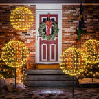 LIGHTSHARE 20IN 200LED Light Ball Yard Decoration Pathway Lights Sphere Light Fold Flat Metal Frame Indoor Outdoor Waterproof Garden Lights, Brown Frame / Warm White Lights