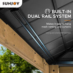 SUNJOY 11 x 13 ft. Wood Gazebo Cedar Framed Gaezbos with Black Double Steel Hardtop Roof for Garden, Backyard Shade, Matte Black Roof + Natural Wood Frame