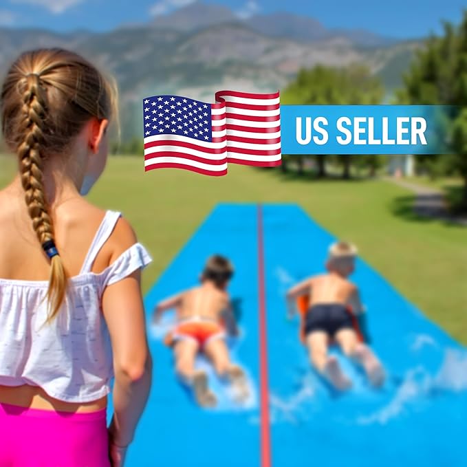 JAMBO 50Ft MEGA XXL Water Slide and 2 Bodyboards, Heavy Duty Slip and Splash with Inflatable Crash Pad, Long Summer Water Toy Sprinkler, Backyard Outdoor Fun n Toys for Kids