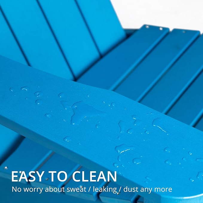 LUE BONA HDPS Adirondack Chairs Set of 4, Fire Pit Outdoor Chair Weather Resistant with Cup Holder, Modern Plastic Chair Plastic for Patio, Deck, Proch, 350LBS, Blue