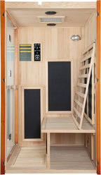Woodbridge Infrared Home Sauna Room 2 Person Hemlock Wooden Indoor Sauna with 7 Carbon Heaters, Red Light Therapy, Bluetooth Speaker, Intelligent Control Panel, Tempered Glass & Top Vent