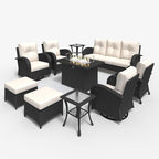 LayinSun 10 Pieces Outdoor Patio Furniture Set with Fire Pit Table, Rattan Wicker Sectional Swivel Rocker Chairs Sets