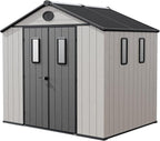 8 x 6 FT Plastic Outdoor Storage Shed with Floor,Garden Resin Shed with Window and Lockable Door, Outside Sheds for Bike, Garbage Can, Tool