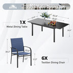 7 PCS Patio Dining Set for 6, Rectangular Extendable Dining Table with 6 Metal Chairs, Outdoor Table and Chairs Set for Lawn Garden Backyard and Deck, Blue
