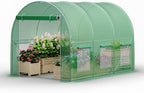 Walk-in Greenhouse 10×7×7FT, Outdoor Tunnel Greenhouse, Large Plant Hoop House for Outside, Hot House for Winter with 6 Ventilated Mesh Windows, Galvanized Steel Frame (Green, 10×7×7FT)