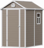 6x4.5 FT Plastic Sheds & Outdoor Storage, UV Resistant Storage Sheds Outdoor with Floor and Window, All-Weather Garden Resin Tool Shed for Lawn Mower, Yard Tools, Bike, Warm Gray