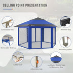 CROWN SHADES 13x13 Pop up Gazebo with Mosquito Nettings, Patented Center Lock 6-Sided Portable Gazebo, 300D Silver-Coated Fabric UV Resistant, Pop Up Canopy Tent for Patio, Party, Blue&Light Grey
