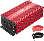 Pure Sine Vane Power Inverter 2000 Watt, DC 12V to 110V AC Converter with 3 Charger Outlets and with 2 Built-in 5V/2.1A USB Port Red