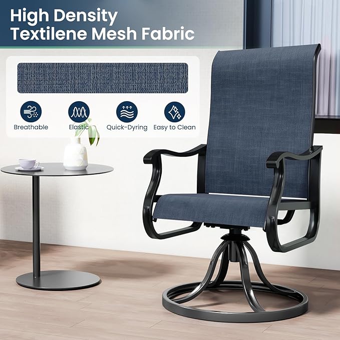 Amopatio Patio Swivel Chairs Set of 6, Outdoor Swivel Rocker Dining Chairs with All Weather Textilene High Back & Metal Frame, for Backyard Deck Lawn Garden, Navy Blue
