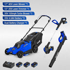 BILT HARD 17'' 40V Cordless Push Lawn Mower, 12'' String Trimmer and Leaf Blower Combo Set, Electric Lawn Mower Set with 3 x 4.0Ah Batteries and Dual Charger