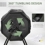 Compost Bin Outdoor, 43 Gallon Dual Chamber Tumbling Composting with Sliding Doors, Large Compost Tumbler, Compost Bin for Garden, Kitchen, and Yard Waste, Black