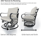 11 Pieces Outdoor Patio Conversation Sets with All Weather Cushions, Metal 2 Three-Seater, 4 Swivel Rockers, 2 Single Chairs, 2 Side Tables, 1 Fire Pit Table for Backyard Deck Porch Poolside, Beige