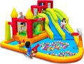 Inflatable Bounce House with Slides, Inflatable Water Slide for Kids Backyard, Bounce Water Prak with Air Blower, Splash Pool, Water Cannon, Climbing Wall, Outdoor Backyard Water Park