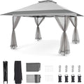 Bezseller 13x13 Pop Up Gazebo Tent with Mosquito Netting – Quick Set Up, Water-Resistant Outdoor Canopy for Patio, Garden, Backyard, and More,Light Grey