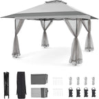 Bezseller 13x13 Pop Up Gazebo Tent with Mosquito Netting – Quick Set Up, Water-Resistant Outdoor Canopy for Patio, Garden, Backyard, and More,Light Grey