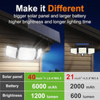 intelamp Solar Lights Outdoor, 3 Head Solar Motion Sensor Lights for Outside, lP65 Waterproof,Separate Panel with 9FT Cable Remote Control Flood Lights(2Pack)