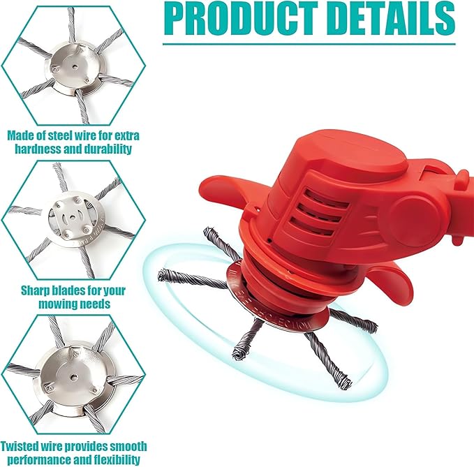 6 Inch Steel Wire Rotary Heavy Duty Weed Brush Cutter Wheel Grass String Trimmer Blades Head Universal Metal Wire Weed Eater Trimming Head Replacement Weed Wacker Weedeater Attachments (6 heads - 6in)