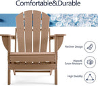 Folding Adirondack Chair, HDPE Outdoor Texture Lawn Chair with Reclining Back, Cup and Phone Holder - Comfortable Firepit Chair Weather Resistant for Patio or Backyard (Brown, Set of 4)