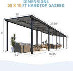 AECOJOY 28' x 10' Gazebo for Patio, Large Wall-Mounted Hard Top Lean-to Gazebo Pergola with Roof 10' x 28' on Clearance, Heavy Duty Patio Awnings for Decks, Backyard