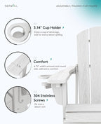 SERWALL Folding Adirondack Chair Set of 6, Reclining Adirondack Chair with 3 Recline Positions, All Weather HDPE Outdoor Adirondack, White