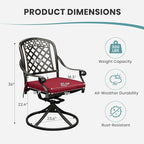 Set of 8 Cast Aluminum Patio Chairs with Cushions, All-Weather Aluminum Outdoor Swivel Chairs, Metal Outdoor Rocking Chairs for Backyard, Poolside and Bistro(Red, 8 Pieces)