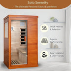 Sauna, 1 Person Infrared Sauna Home Spa Wood 800W Low-EMF Indoor Dry Saunas 5 Ultra-Low Energy Saving Heating Panels, Built-in Control Panel, Speakers, Reading Lights and Circulation Vents