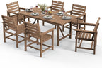 Patio Table and Chairs Set with Umbrella Hole, HDPE Patio Dining Set for 6, Outdoor Dining Set for Lawn, Patio, Porch, Deck, Poolside, Yard (Teak, 7-Piece)