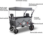 Collapsible Foldable Wagon Cart with All Terrain Wheels &Canopy& 2 Seats- Heavy Duty Utility Wagon 265 lbs Capacity for Camping, Garden, Shopping (Grey)