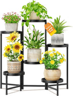 LASZOLA 6 Tiered Folding Plant Stand Indoor for Multiple Large Planter, Tall Heavy Duty Adjustable Rack with Rust Proof 10 Inch Wide Tray, Sturdy Vertical Tree Organizer for Narrow Inside Floor, Black
